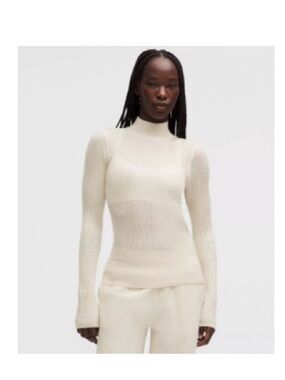 Lululemon Ribbed Mock Neck Merino Sweater Top in Cream
